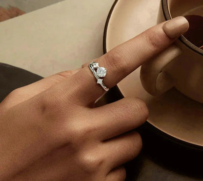 925 Sterling Silver Sparkling Stars Double Layer Ring