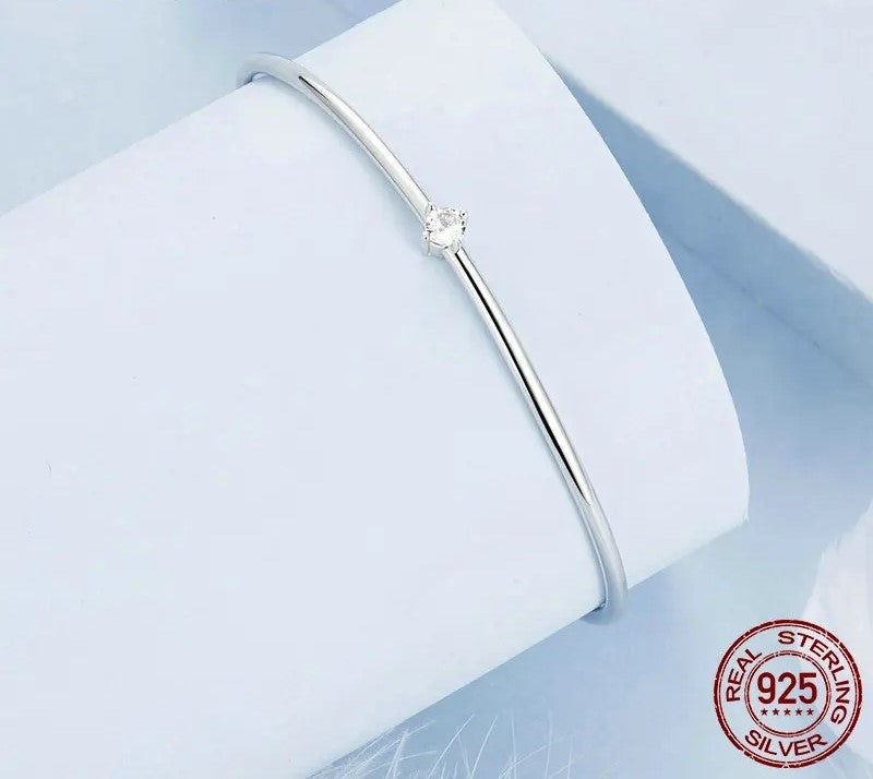 925 Sterling Silver Simple Zircon Bangle Bracelet - Shine Bright Store