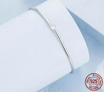 925 Sterling Silver Simple Zircon Bangle Bracelet - Shine Bright Store