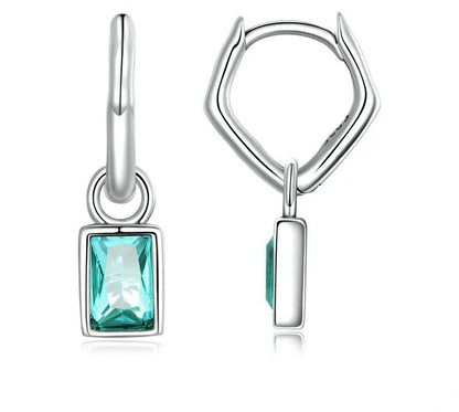 925 Sterling Silver Square Green Zircon Drop Earrings - TEA LU SHOP