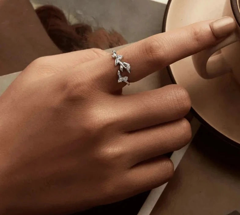 925 Sterling Silver Double Leaf Wrap Ring