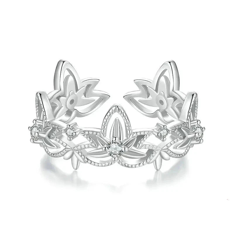 925 Sterling Silver Dazzling CZ Lotus Flower Ring