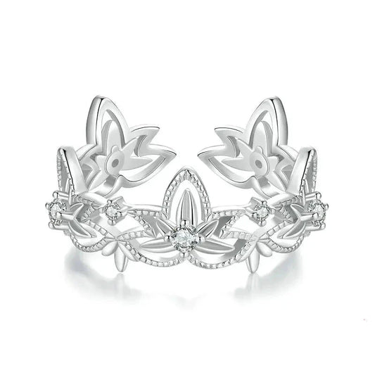 925 Sterling Silver Dazzling CZ Lotus Flower Ring