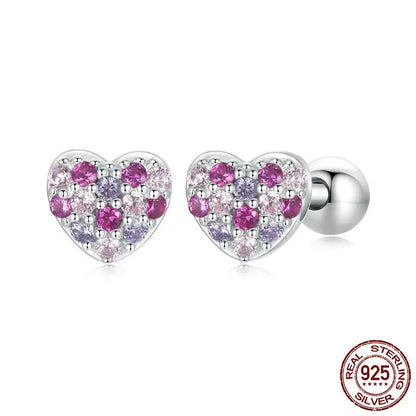 Cute Pink Red Heart Flower Stud Earrings