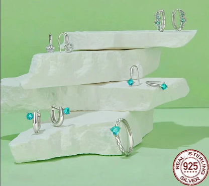 Green Zircons Huggie Hoop Earrings
