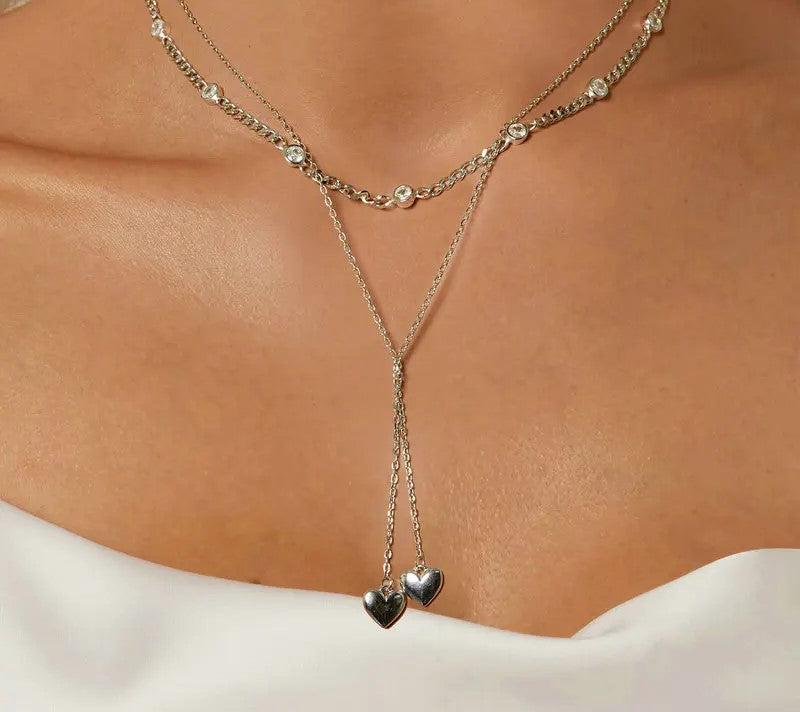 925 Sterling Silver Double Layered love Heart Necklace - Shine Bright Store