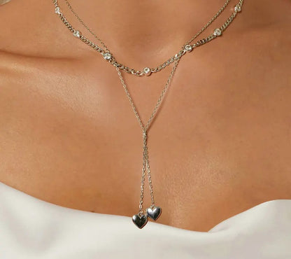 925 Sterling Silver Double Layered love Heart Necklace - Shine Bright Store