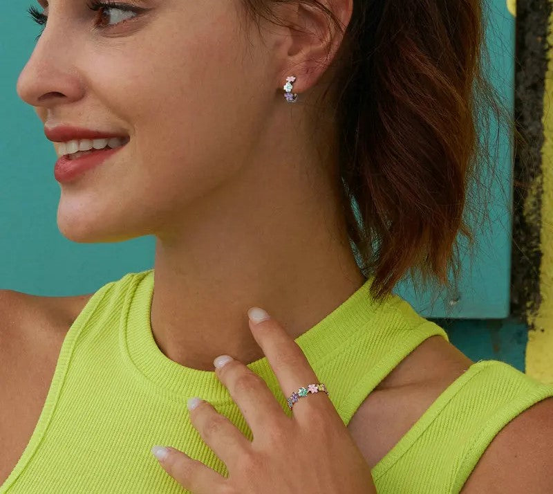 925 Sterling Silver Multi-color Enamel Mini Flower Ring - Shine Bright Store