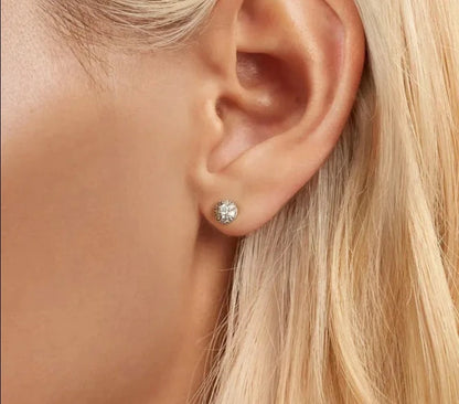 White Gold Plated Hemisphere Moissanite Stud Earrings