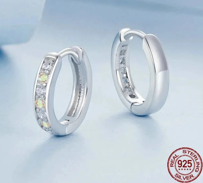 Rainbow Zircons Huggie Hoop Earrings
