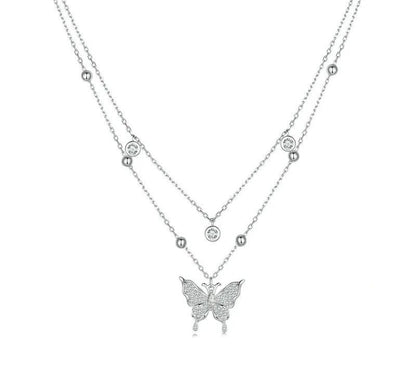 925 Sterling Silver Double-layer Tassel Butterfly Necklace - TEA LU SHOP