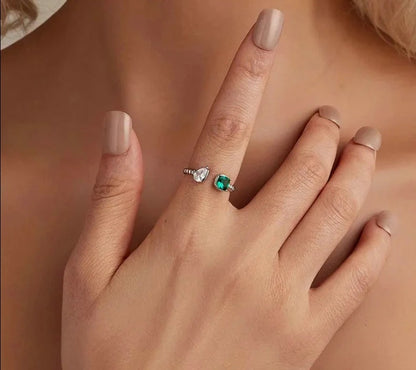 925 Sterling Silver Green Square Finger Ring
