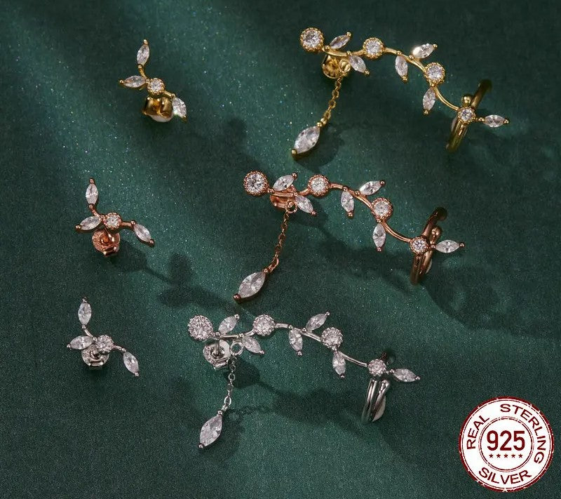 925 Sterling Silver Plum Flower Branch Stud Earrings - TEA LU SHOP