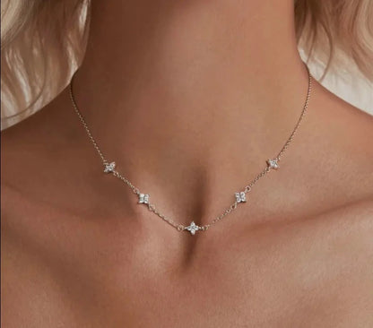 Dainty Stars Necklace with Four-Leaf Clover CZ