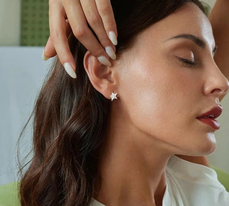 925 Sterling Silver Shiny Star Stud Earrings
