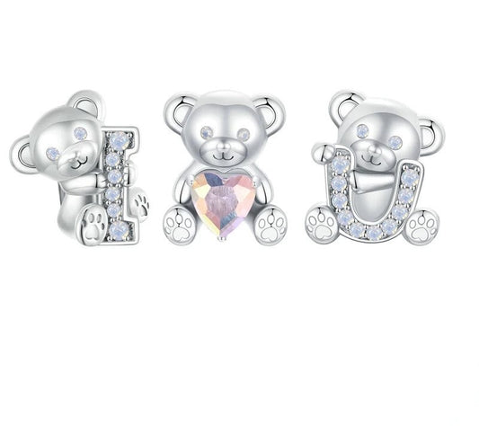925 Sterling Silver Cute Bear Charms "I love U" - Shine Bright Store
