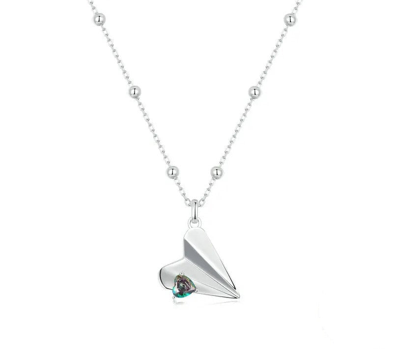 925 Sterling Silver Heart Origami Necklace - TEA LU SHOP