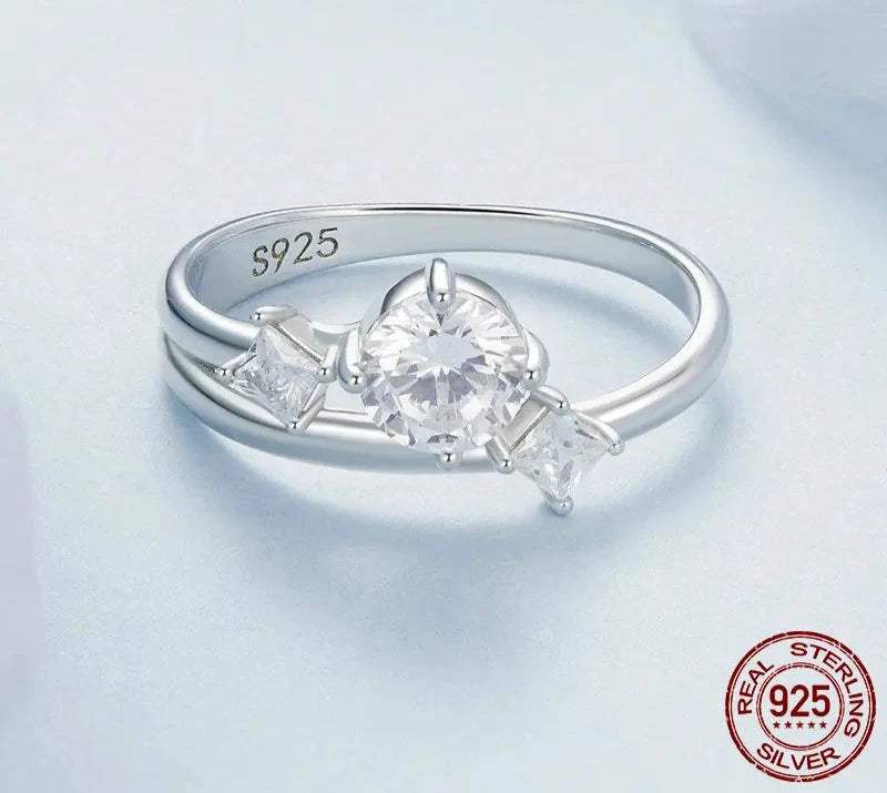 925 Sterling Silver Sparkling Stars Double Layer Ring