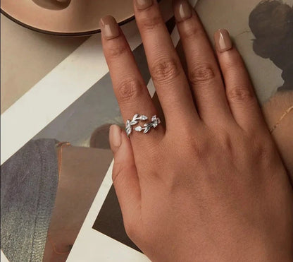925 Sterling Silver Simple Leaf Adjustable Ring