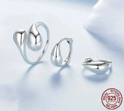 925 Sterling Silver Water Drop Hoop Earrings