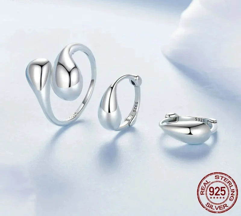 925 Sterling Silver Adjustable Water Drop Ring