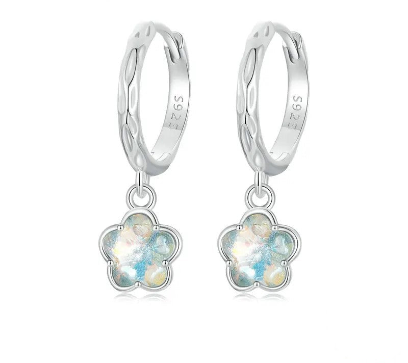 925 Sterling Silver Fantasy Ice Flower Hoop Earrings - Shine Bright Store