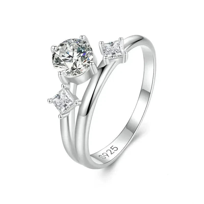 925 Sterling Silver Sparkling Stars Double Layer Ring