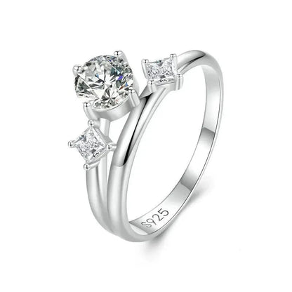 925 Sterling Silver Sparkling Stars Double Layer Ring