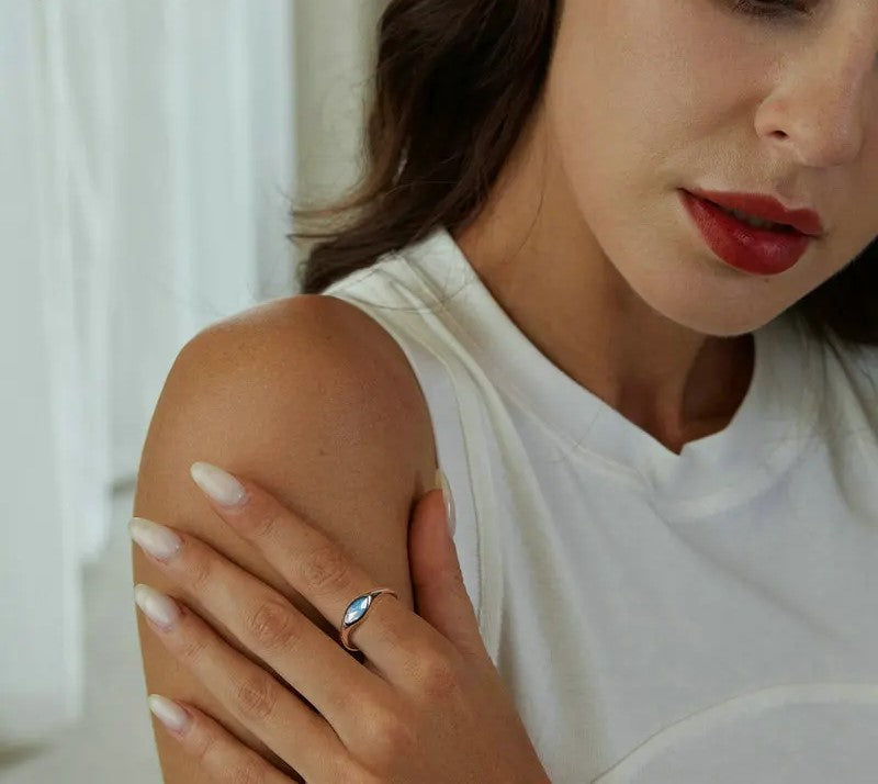 925 Sterling Silver Adjustable Evil Eye Ring - TEA LU SHOP