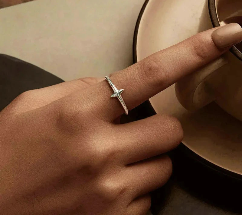 925 Sterling Silver Simple Cross Open Ring