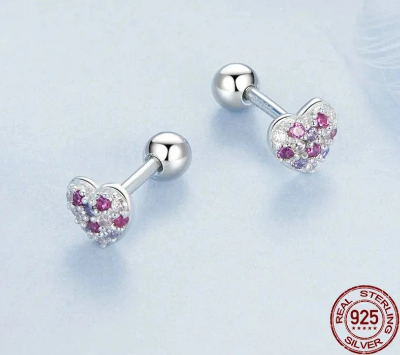 Cute Pink Red Heart Flower Stud Earrings