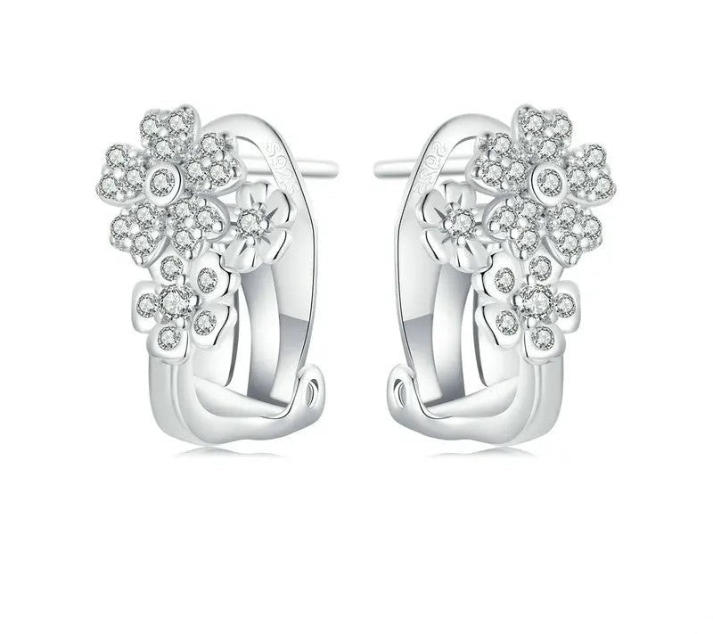 925 Sterling Silver Dainty Flower Hoop Earrings - TEA LU SHOP