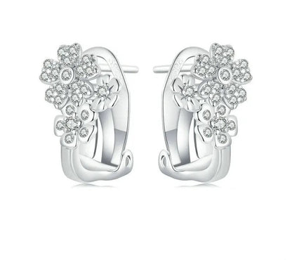 925 Sterling Silver Dainty Flower Hoop Earrings - TEA LU SHOP