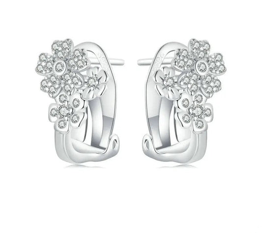 925 Sterling Silver Dainty Flower Hoop Earrings - TEA LU SHOP