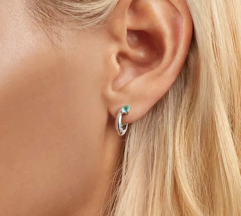 Green Zircons Huggie Hoop Earrings