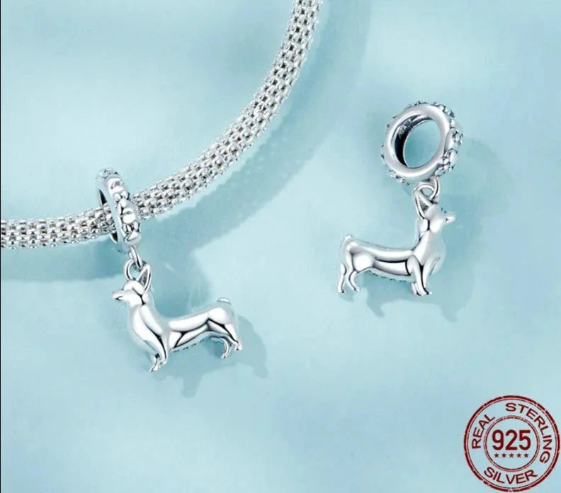 925 Sterling Silver Cute Corgi Charms