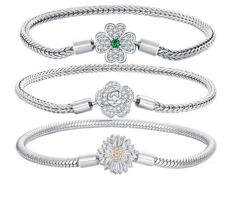 925 Sterling Silver Zircon Rose Buckle Bracelets - TEA LU SHOP
