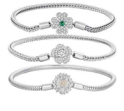 925 Sterling Silver Zircon Rose Buckle Bracelets - TEA LU SHOP