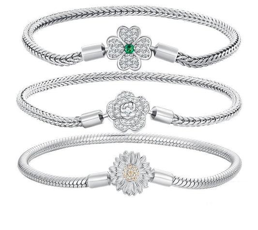 925 Sterling Silver Zircon Rose Buckle Bracelets - TEA LU SHOP