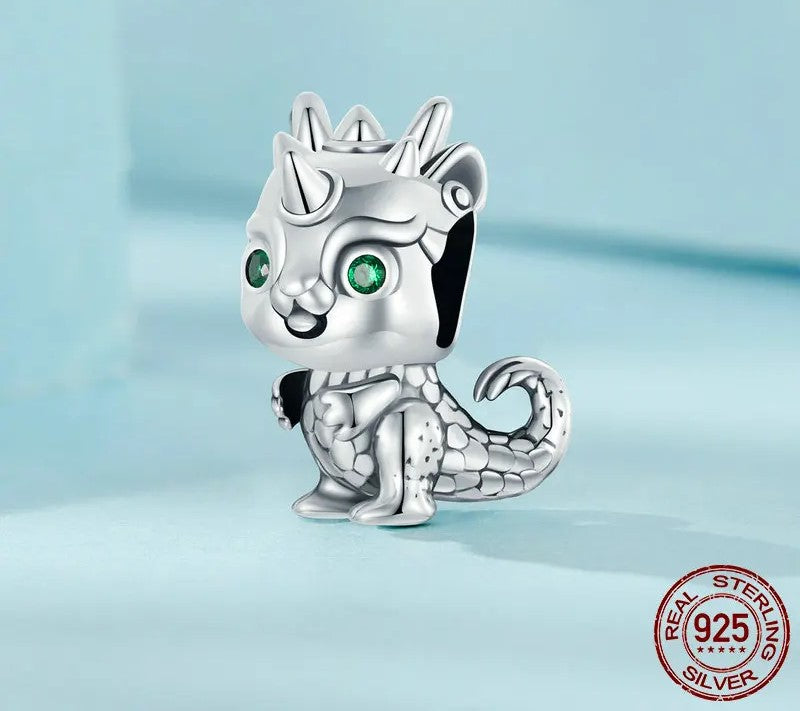 925 Sterling Silver Cute Dragon Charm for Charm Bracelets - TEA LU SHOP