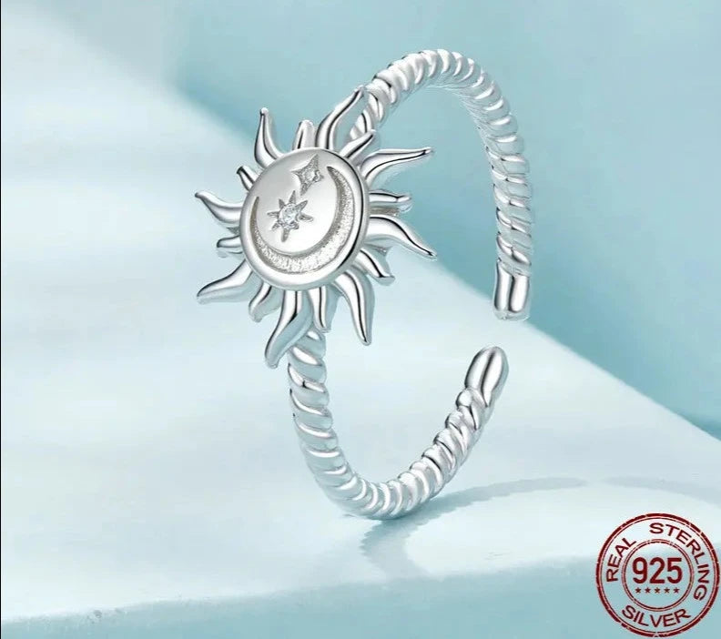 Sun and Moon Open Adjustable Ring