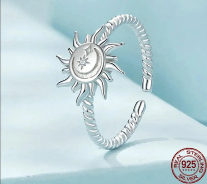 Sun and Moon Open Adjustable Ring