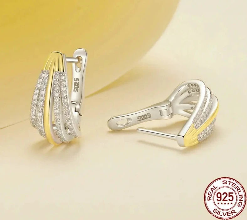 Sparkling Two-tone CZ Hoop Earrings