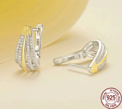 Sparkling Two-tone CZ Hoop Earrings