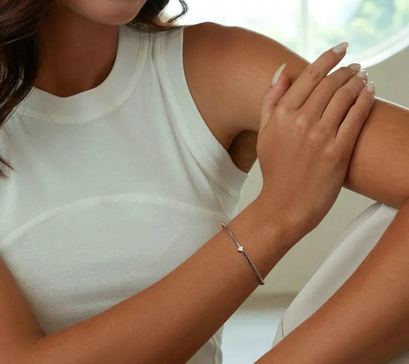 925 Sterling Silver Simple Zircon Bangle Bracelet - Shine Bright Store