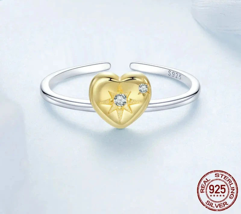 925 Sterling Silver Heart Open Ring