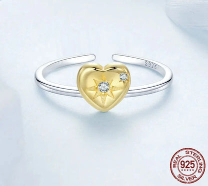 925 Sterling Silver Heart Open Ring