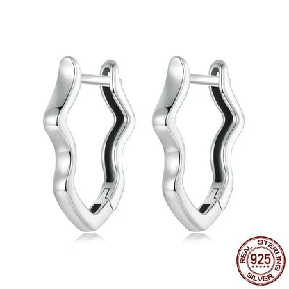 925 Sterling Silver Dainty Wave Huggie Hoop Earrings