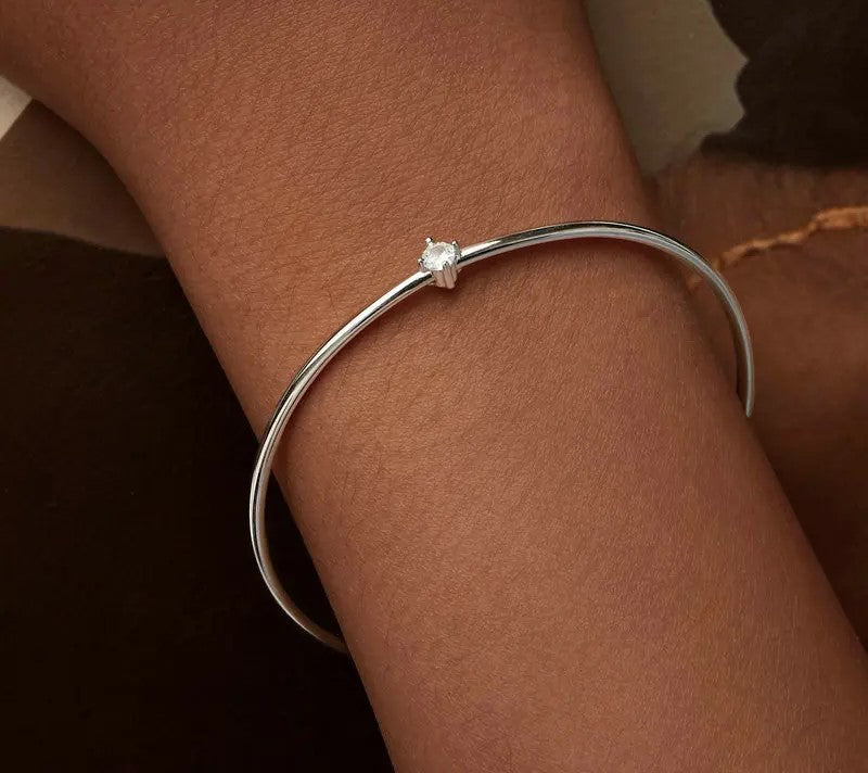 925 Sterling Silver Simple Zircon Bangle Bracelet - Shine Bright Store