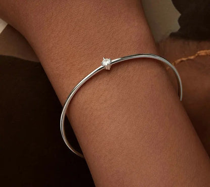 925 Sterling Silver Simple Zircon Bangle Bracelet - Shine Bright Store